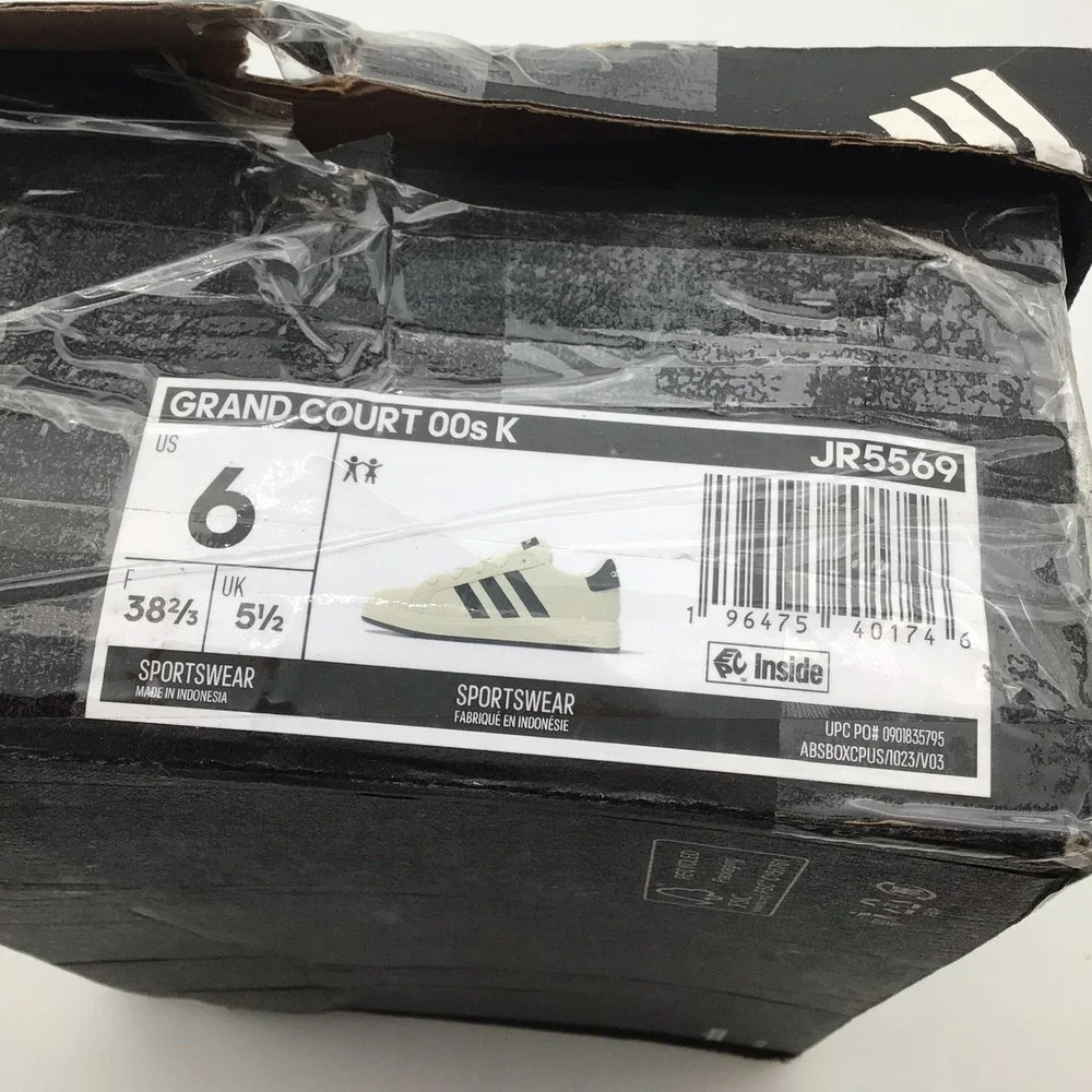 Adidas Grand Court 00s K Kids Sneakers Wonder White Black JR5569 Size 6 NEW